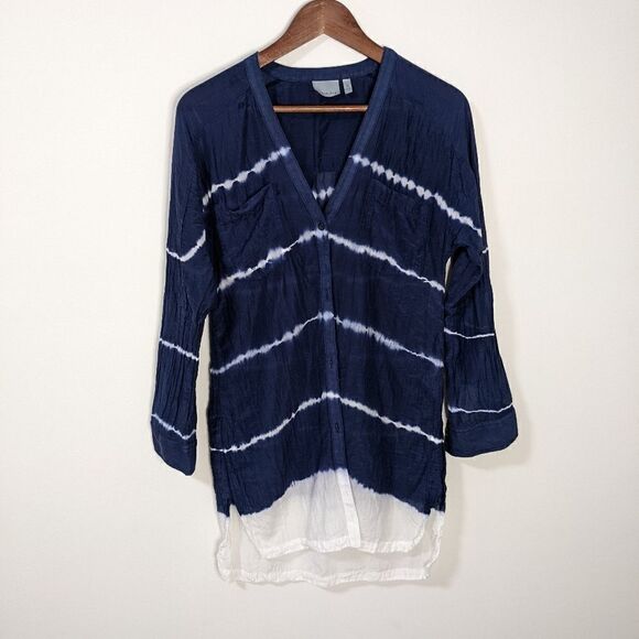 Athleta Tie Dye Kaftan Button Down Cover Up Silk Blend Top - Picture 1 of 9
